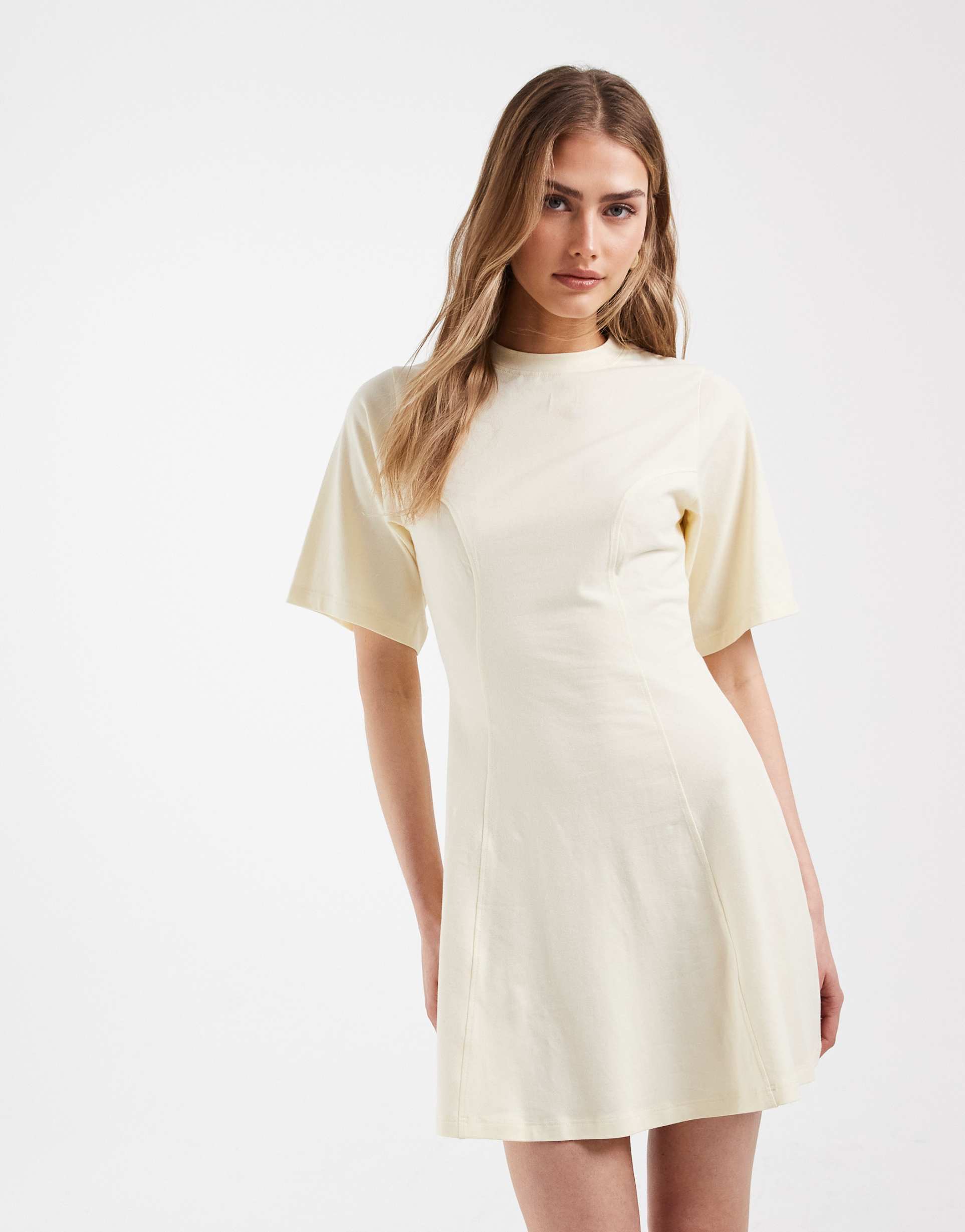 asos design cinched seam detailing mini dress in buttermilk
