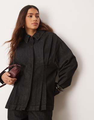 ASOS DESIGN cinched shirt co-ord in black