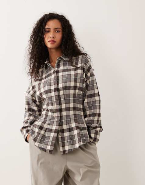 ASOS DESIGN cinched shirt in gray check - view 1