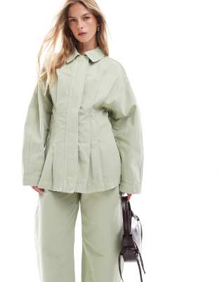 Asos Design Cinched Shirt In Pistachio - Part Of A Set-green