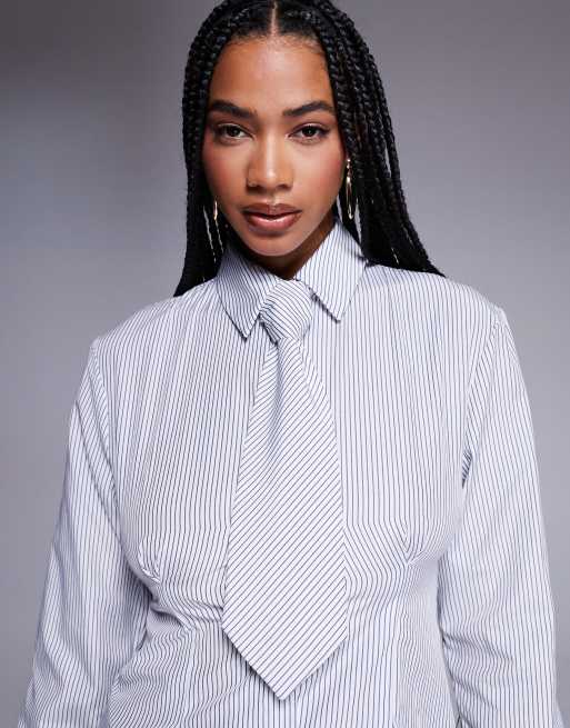 ASOS DESIGN cinched shirt with necktie in stripes, 2 of 4
