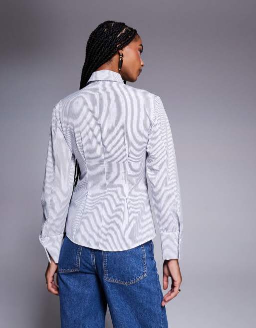 ASOS DESIGN cinched shirt with necktie in stripes