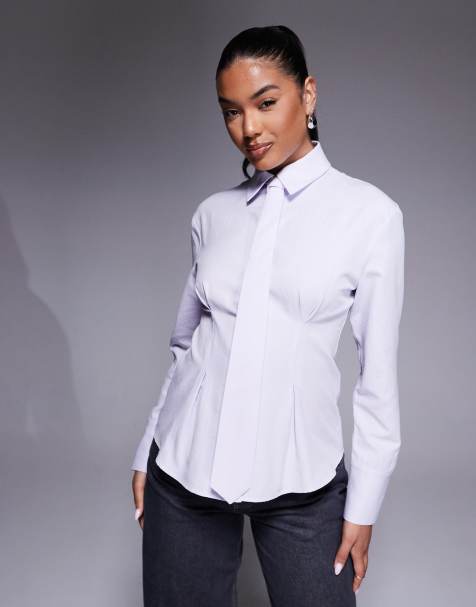 ASOS DESIGN cinched shirt with tie in blue - view 1