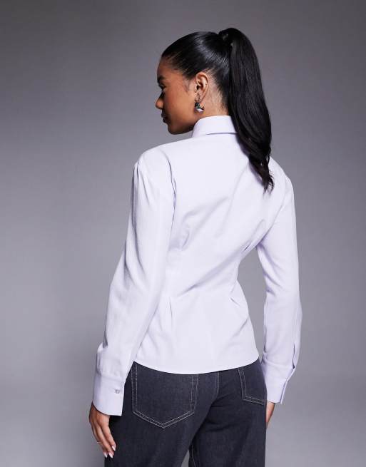 ASOS DESIGN cinched shirt with tie in blue