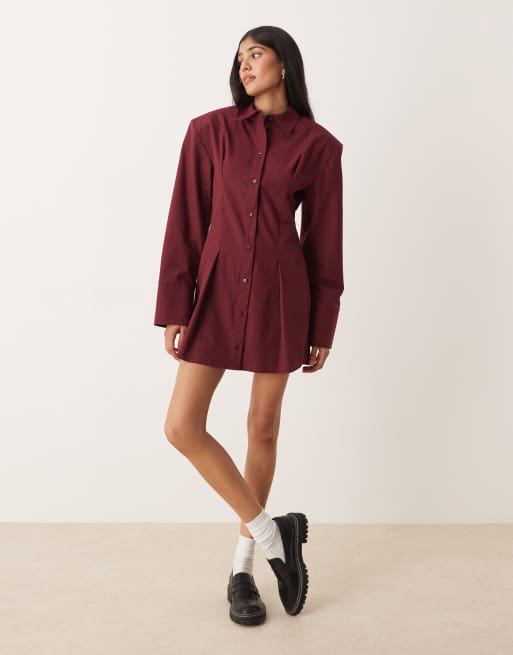 ASOS DESIGN cinched shoulder pad shirt mini dress in cherry, 3 of 4