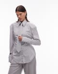 [ASOS DESIGN] ASOS DESIGN cinched shoulder pad shirt with tie in black pinstripe XS BLACK