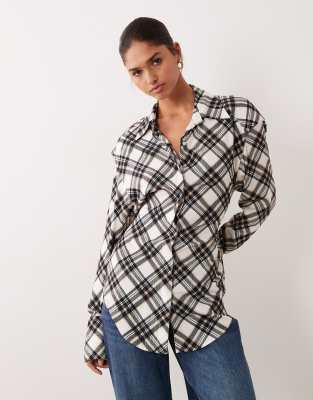 Asos Design Cinched Shoulder Pads Tie Back Shirt In Multi