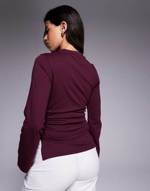 ASOS DESIGN cinched side asymmetric tee in wine