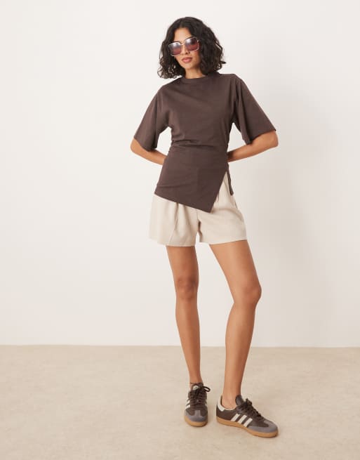 ASOS DESIGN cinched side t-shirt in brown
