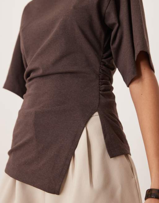 ASOS DESIGN cinched side t-shirt in brown