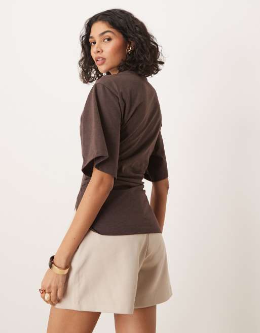 ASOS DESIGN cinched side t-shirt in brown
