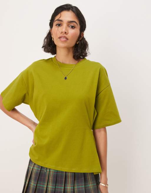 ASOS DESIGN cinched side t-shirt in olive