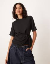 & Other Stories mesh midi dress with drape detail in dark brown