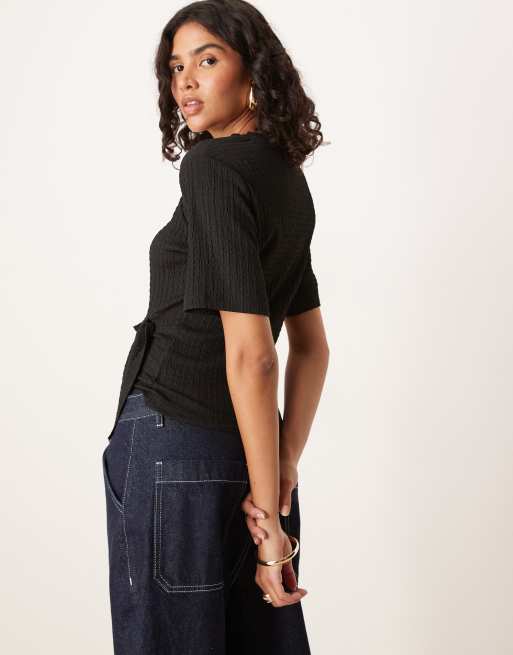 ASOS DESIGN cinched side tee with draping detail in black