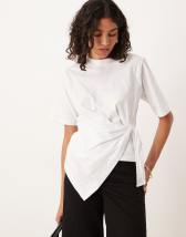 ASOS DESIGN slinky halterneck asymmetric top with back gold trim detail in rust