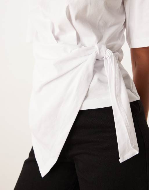 ASOS DESIGN cinched side tee with draping detail in white