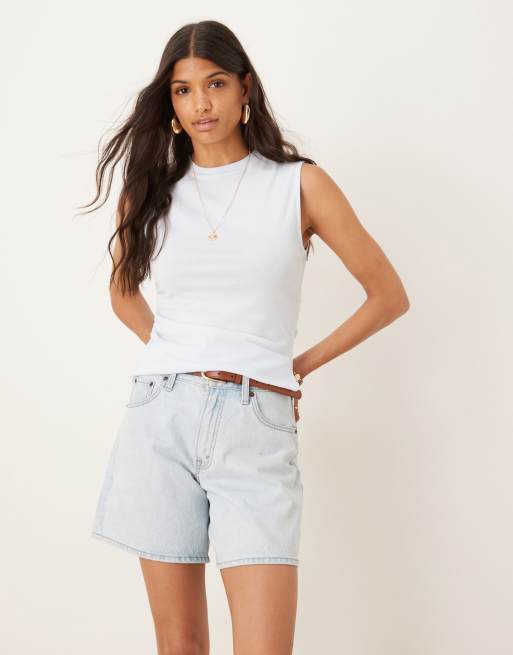 ASOS DESIGN cinched singlet with asymmetric hem in brown