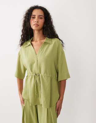Asos Design Cinched Soft Utility Shirt Set-green