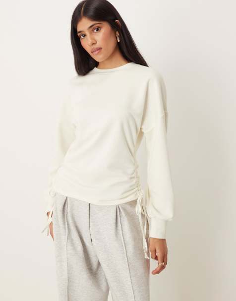 ASOS DESIGN cinched sweat with drawstring detail in ecru - view 1