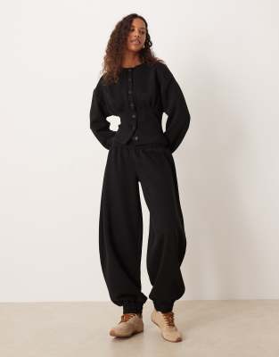 Asos Design Cinched Sweatshirt Button Up Top In Black
