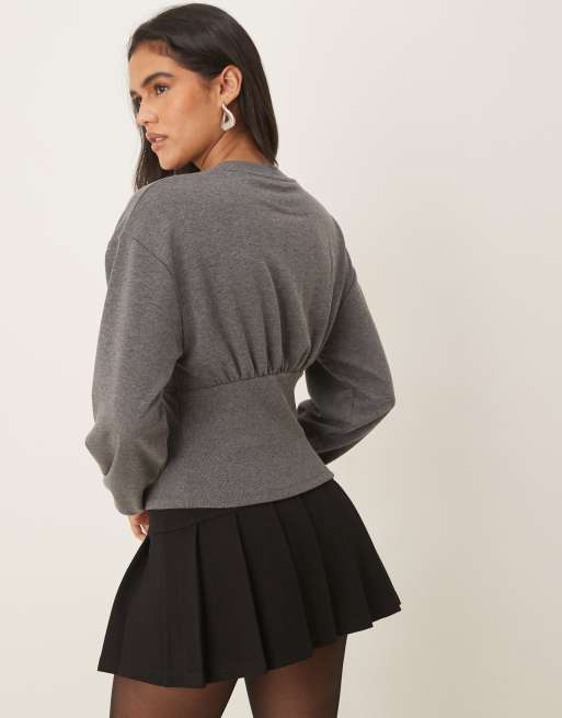 ASOS DESIGN cinched sweatshirt with blouson bust detail in charcoal, 3 of 4