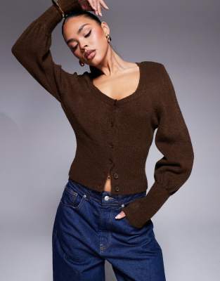 Asos Design Cinched Sweetheart Neckline Cardigan In Brown