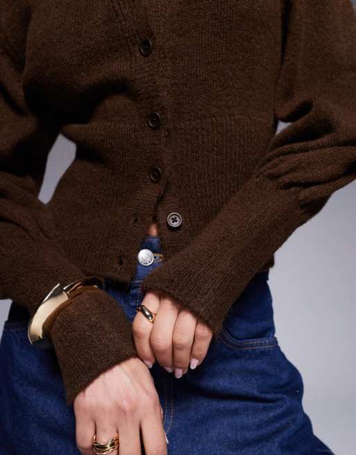 ASOS DESIGN cinched sweetheart neckline cardigan in brown