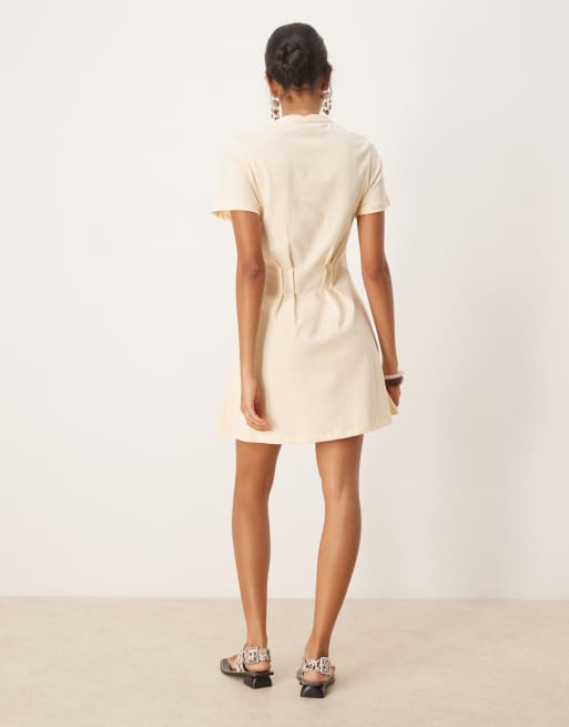 ASOS DESIGN cinched T-shirt mini dress in buttermilk, 3 of 4