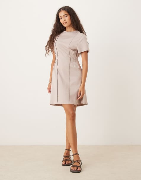ASOS DESIGN cinched T-shirt mini dress in mocha - view 1