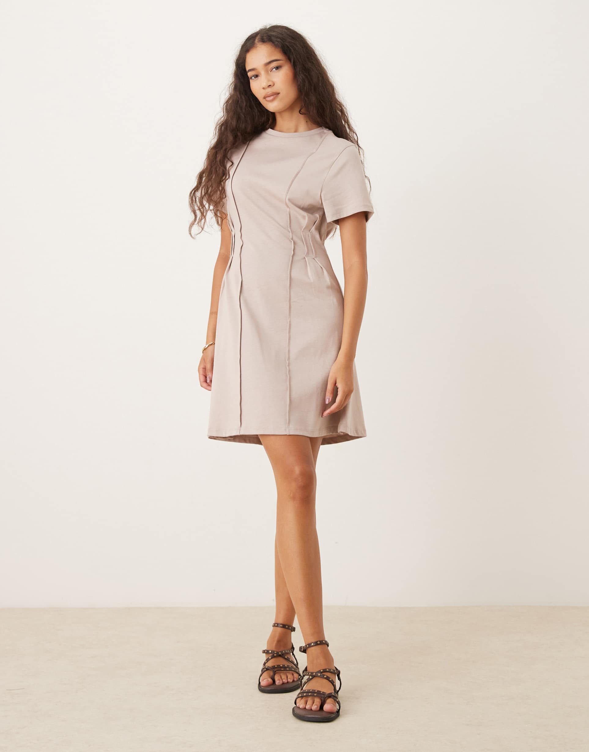 asos design cinched t-shirt mini dress in mocha