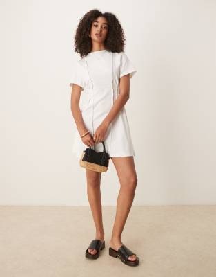 ASOS DESIGN cinched t-shirt mini dress in white