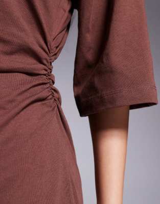 Asos Design Cinched T-shirt Mini Dress With Shoulder Pads
