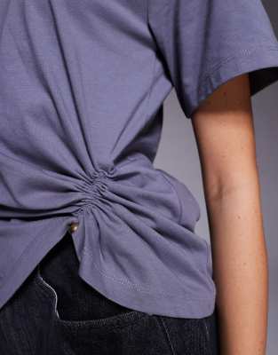 Asos Design Cinched T-shirt With Hardware Detail In Gray