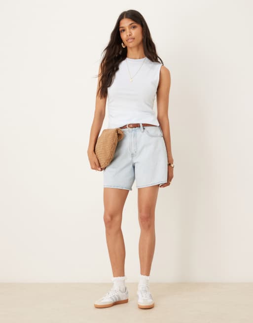 ASOS DESIGN cinched tank top with asymmetric hem in baby blue, 4 of 4