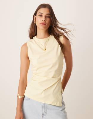 Asos Design Cinched Tank Top With Asymmetric Hem In Yellow