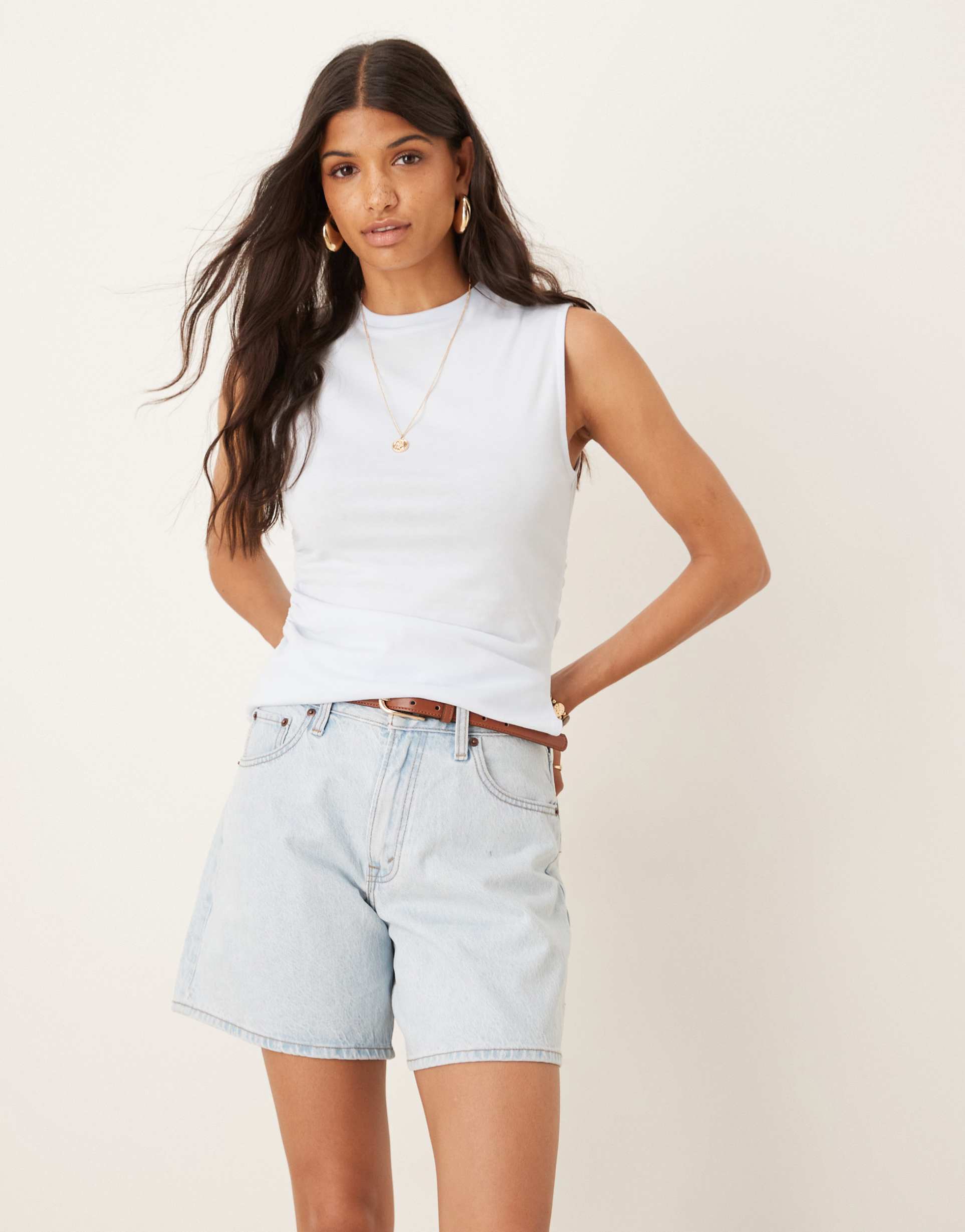 asos design cinched tank top with asymmetric hem in
