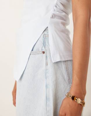 Asos Design Cinched Tank Top With Asymmetric Hem In-blue In Blue