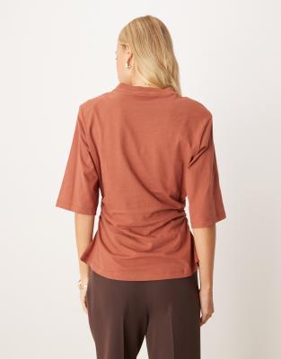 Asos Design Cinched Tee With Shoulder Pads In Animal Print