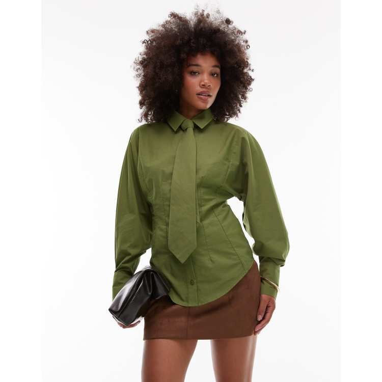 olive green dress shirt and tie Beige & Green 1950s Knit Off-Shoulder Pleated Dress main image 1