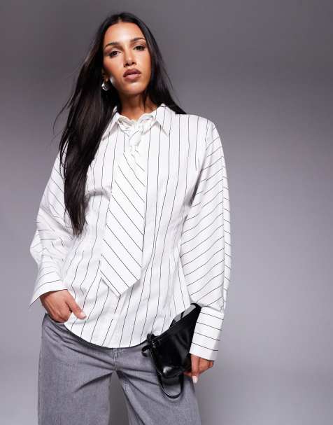 ASOS DESIGN cinched tie detail shirt in stripe - view 1