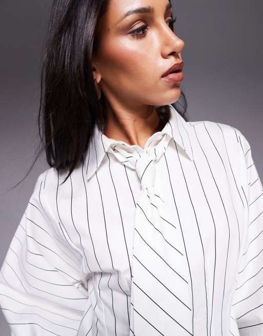 ASOS DESIGN cinched tie detail shirt in stripe
