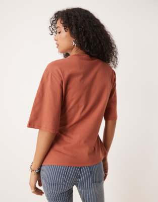 Asos Design Cinched Tie Detail Side T-shirt In-orange In Brown