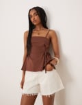 [ASOS DESIGN] ASOS DESIGN cinched tie side cami in brown-Red XS BROWN