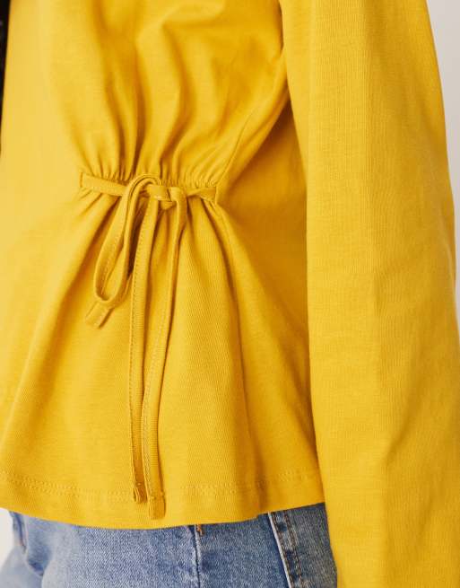 ASOS DESIGN cinched tie side long sleeve top in ocher