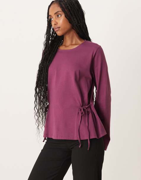 ASOS DESIGN cinched tie side long sleeve top in plum - view 1