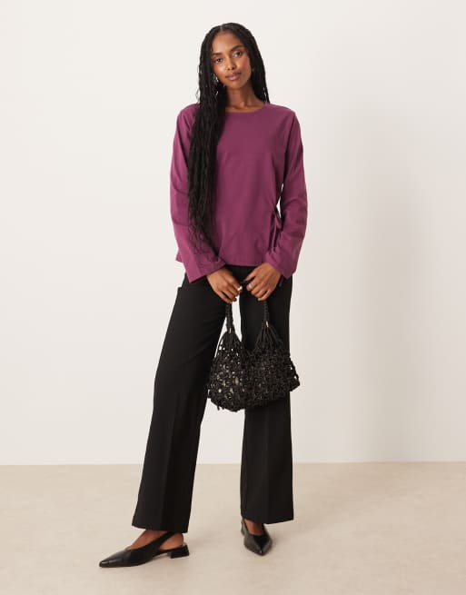 ASOS DESIGN cinched tie side long sleeve top in plum