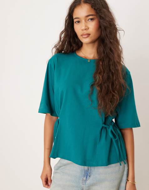ASOS DESIGN cinched tie side t shirt in teal - view 1