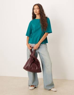 Asos Design Cinched Tie Side T-shirt In Blue