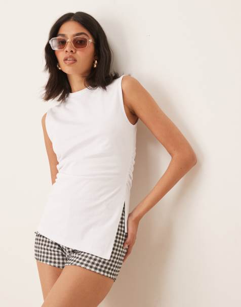 ASOS DESIGN cinched vest with asymmetric hem in white - view 1