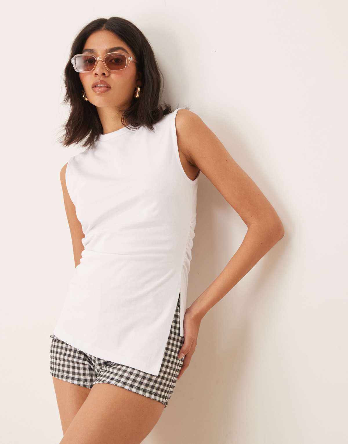 ASOS DESIGN cinched vest with asymmetric hem in white